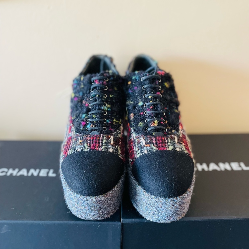 Chanel Multicolor Tweed Platform Shoes View 5